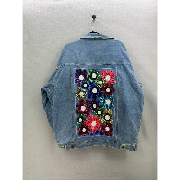Diani Jackets & Blazers - Vintage 90s Diani Womens Oversized Floral Sequin Beaded Denim Jean Jacket Size L
